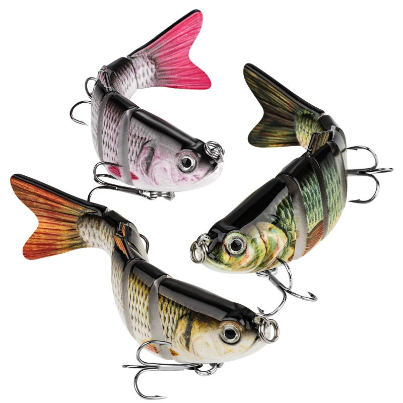CharmYee Bass Fishing Lure Topwater Bass Lures Fishing Lures Multi Jointed Swimbait Lifelike Hard Bait Trout Perch (Pack of 3) - Image 1